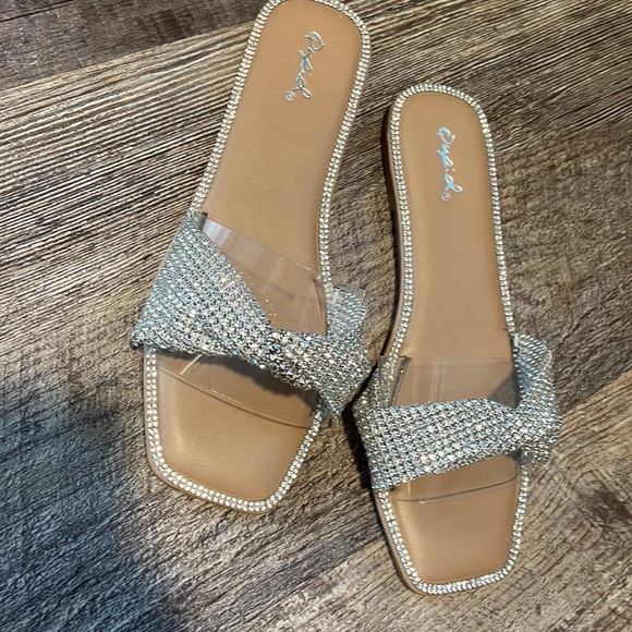 Qupid rhinestone Diamond mesh slide sandal 7 w - Picture 2 of 4